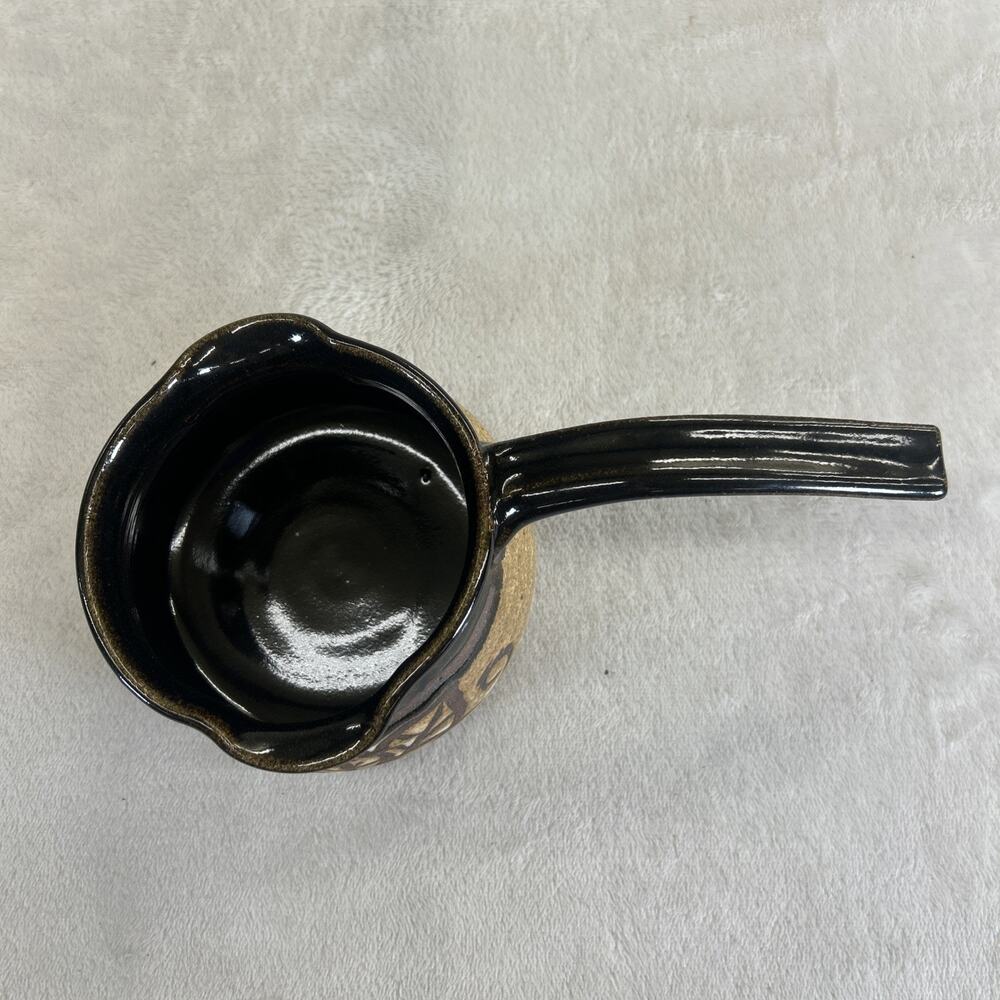 Art Studio Pottery Ladle Earthenware With Handle Signed Double Spout Brown Glaze - Picture 5 of 10